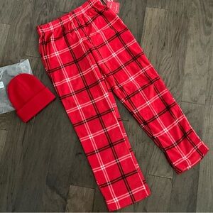 NWT BUNDLE Men Teen Boy Christmas Plaid PJ Pajama Bottoms & Hat